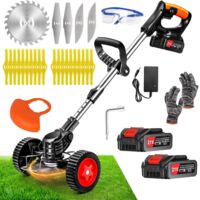 Debroussailleuse Electrique sans Fil 21V, Coupe Bordure sans Fil avec Batterie et 4 Types de Lames, Débroussailleuses Electrique Batterie pour la Coupe de Jardin, Pelouses et Terres Agricoles