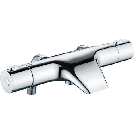 Mitigeur thermostatique de baignoire avec bec cascade, mitigeur thermostatique de bain-douche en laiton (avec deux sorties), butée de sécurité 38 °C, robinet de douche mural pour baignoire, argent