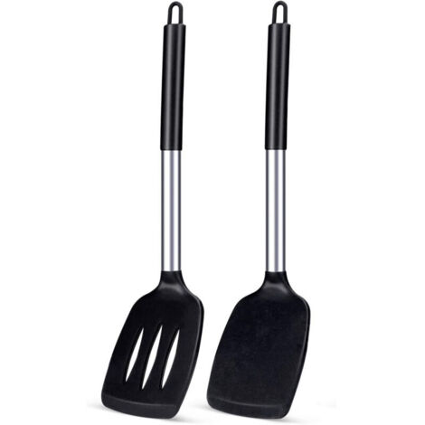 Lot de 2 spatules de cuisine en silicone, coloris noir, revêtement antiadhésif