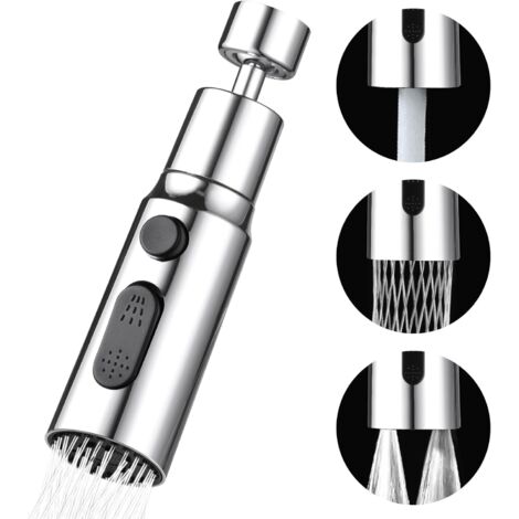 Douchette Evier Cuisine Robinet 360 Degres, 3 Modes Embout Robinet Cuisine avec Aerateur, Mitigeur Evier Cuisine Tete de Robinet Rotative, Adaptateur Robinet Universal Orientable (1/5)