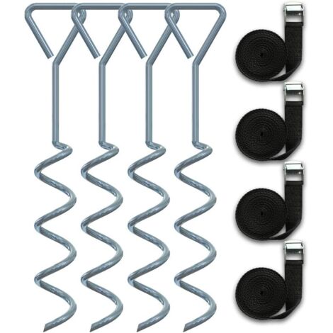 Kit d'ancrage de piquet de trampoline avec sangles / Ancre de mise à la terre de sécurité universelle pour trampolines / Piquets de vent en acier galvanisé / Lot de 4 Argent (1/3)