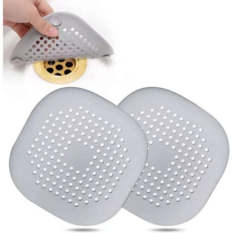 2 Pcs Écran de Drainage en Silicone, Silicone Drain Protection, écran d'évacuation en avec Ventouse pour Salle de Bains, Douche, Baignoire, Cuisine (Gris) (1/5)