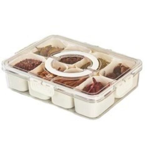 Plateau de Service Divisé avec Couvercle, 8 Grilles Boîte de Rangement de Collation, plateau à goûter avec couvercle et poignée, pique-nique voyage cuisine bonbons égumes fruits noix séchés (1/5)