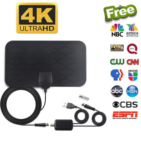 Antenne TV Numérique HD Intérieure/Extérieure 1080P - Portée 3000 Miles, Technologie DVB-T2 avec Amplificateur Intégré