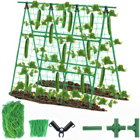 Support de Jardin de 48 Pouces pour Concombres - Structure Lourde en Acier de 11mm avec Filet et Attaches pour Plantes Grimpantes