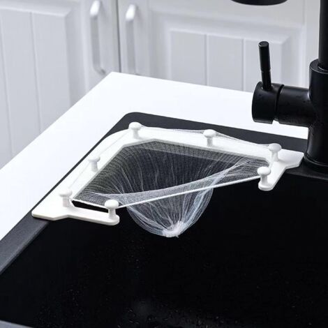 Crépine d'angle, crépine triangulaire à trois supports, sac de crépine multi-usages (blanc,1 support + 100 sacs filtrants) (1/5)