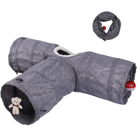 Tunnel pour chat, tunnel pliable en 3 parties, tunnel de jeu pliable avec balle suspendue, résistant aux griffes et aux dommages, convient aux grands chats, chatons, chiots, cochons d'Inde et lapins. (1/5)