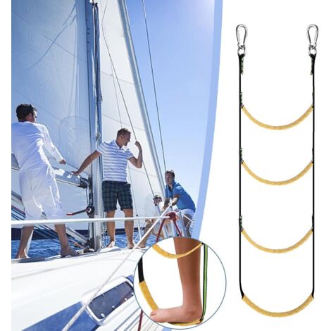 Échelle de Corde 4 Marches pour Bateau - Amovible, pour Bateau Gonflable, Kayak, Jet Ski, Canoë, Sécurité Nautique (1/4)