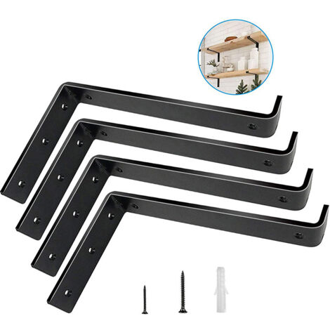 Supports d'Étagère Industriels en Métal - Lot de 4 Pieds pour Table ou Banc - Dimensions 24x4x15 cm - Noir - Style Brut (1/4)