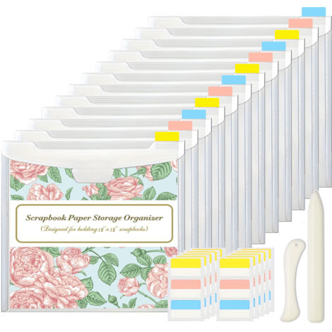 Trousse de Classement Transparente 33x32 cm - avec Étiquettes Fluorescentes et Coupe-Papier Os - Organisation de Bureau, Archivage de Documents, Fournitures Scolaires (1/4)