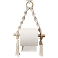 Portarrollos de papel higiénico con estante de madera y cuerda para teléfono o decoración