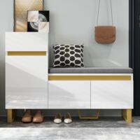 Schuhschrank mit Sitzbank, Garderobenschrank für Eingangsbereich, Flurschrank mit Schublade und Türen, Modernes Design aus MDF, Weiß