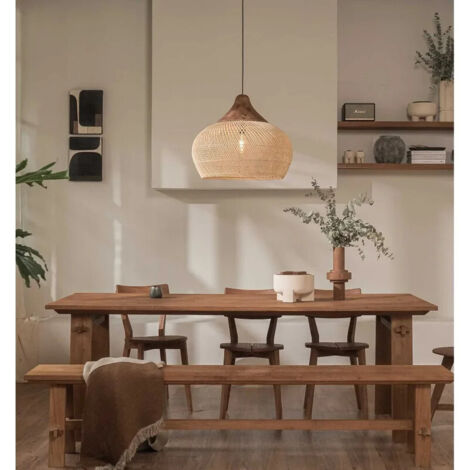 Wabi-Sabi-Hängeleuchte aus beigefarbenem Rattan – Dekorative Retro-Beleuchtung für den Innenbereich (1/5)