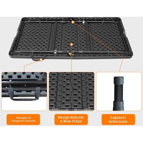 Tavolo pieghevole portatile 125 cm con maniglia, altezza regolabile per interni ed esterni, capacità 135 kg, multifunzionale per campeggio picnic feste, colore nero (1/5)