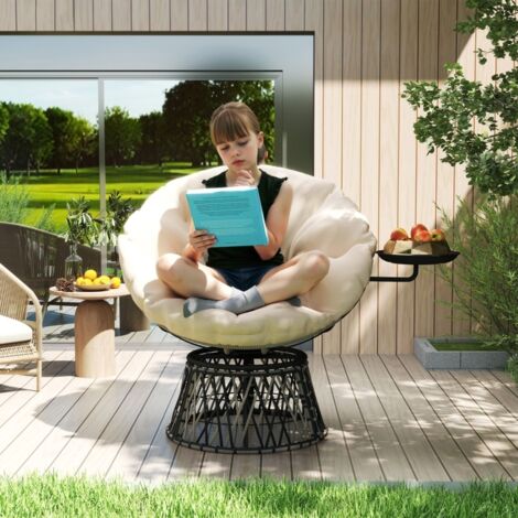 Sedia girevole in rattan da 90 cm con cuscino per esterni, poltrona rotante 360 gradi per soggiorno giardino balcone, design ergonomico e struttura resistente, colore beige (1/5)