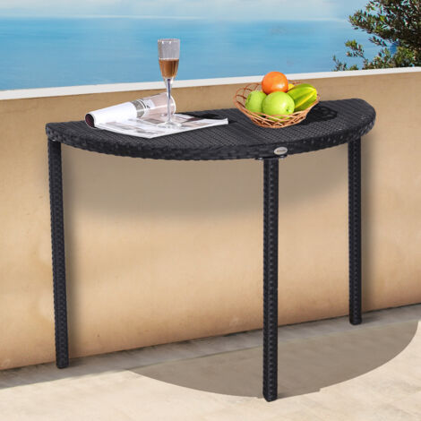Tavolino da balcone rotondo in polirattan e metallo nero 100x50x74 cm per terrazza giardino esterno resistente alle intemperie