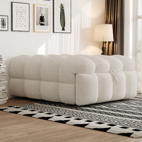 Schlafsofa Teddy-Stoff Beige 183x76x42 cm, 2-in-1-Fußhocker mit ausziehbarer Liegefläche