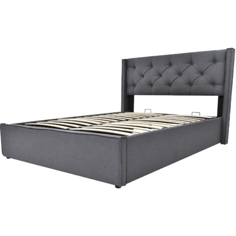 Bett mit Stauraum Baumwolle Grau 140x200 cm inklusive Matratze und Lattenrost (1/5)