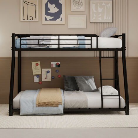 Letto a castello in metallo nero 196,6x146,6x139 cm con scala, sponde alte e rete a doghe