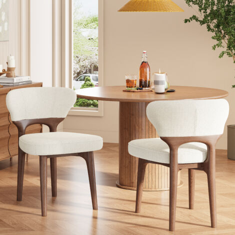 Set da 2 sedie da pranzo in legno massello, comode e traspiranti, adatte per sala da pranzo, soggiorno, caffè, stile moderno, Chenil, beige chiaro (1/5)