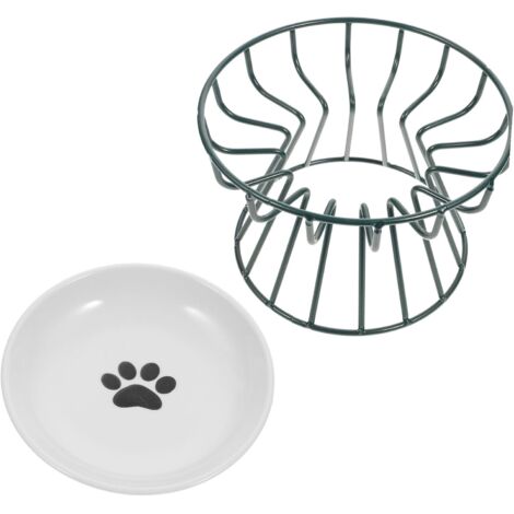 Gamelle pour Chat Surélevée Céramique avec Support Fer Vert Bol Alimentaire (1/5)