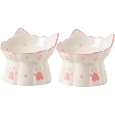Lot de 2 Gamelles Surélevées en Céramique Blanche pour Chats Protection du (1/5)