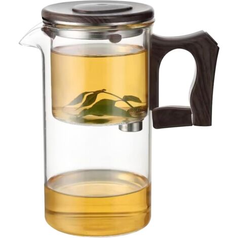 Théière en verre – Théière en verre avec poignée en bois pour séparation de