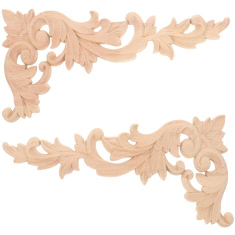 2 Pièces Applique Décorative Bois Sculpté Applique Décorative Non Peinte (1/5)
