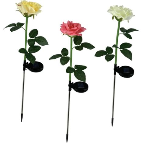 3pièces Lampe Solaire Led Rose Pour Jardin Éclairage Paysager Extérieur (1/5)