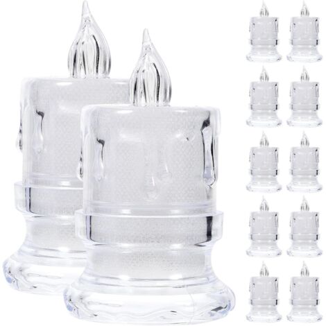 Lot de 12 Bougies Électriques LED sans Flamme 47X8 CM Transparentes Base (1/5)