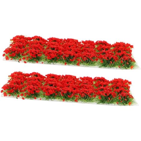 Boîte De Touffes Herbe Artificielle Simulée avec Fleurs Rouges Décoration (1/5)