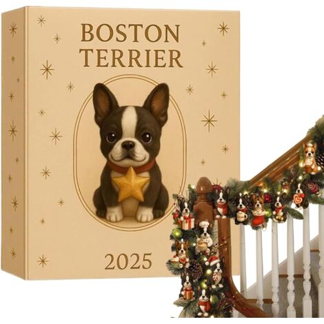 Calendrier de Noël 2025 Boston Terrier - Acrylique 24 jours 2D Décorations (1/5)