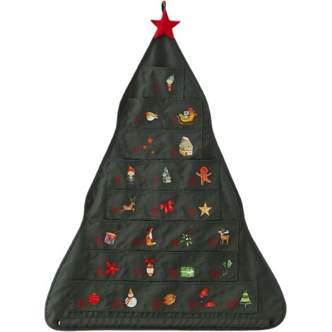 Calendrier de compte à rebours en tissu - Sac de Noël en forme d'arbre - (1/5)