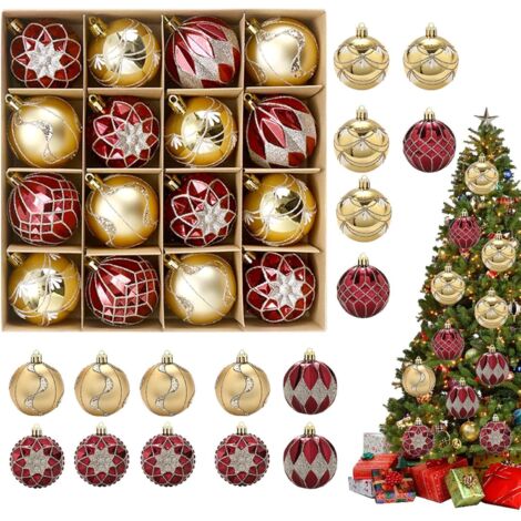 Boules de Noël - Lot de 16 pendentifs classiques festifs à suspendre - (1/5)