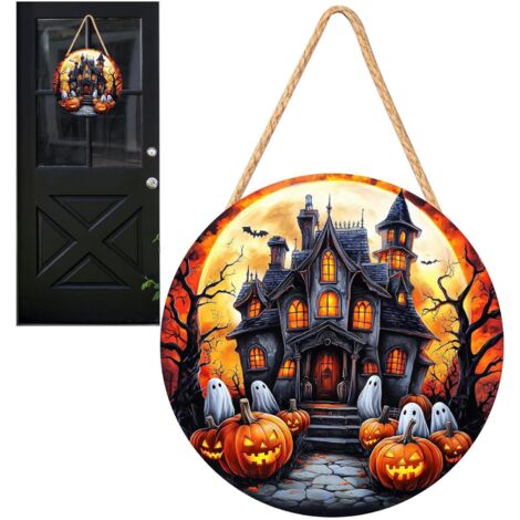 Pancarte Halloween pour Porte d'Entrée - Panneaux Bois Halloween 2D - (1/5)