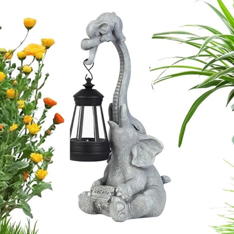 Statue d'Éléphant - Figurines Solaires pour Porche avec Lumière LED - (1/5)