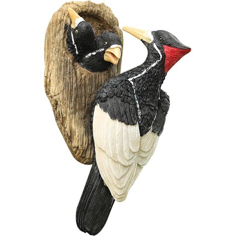 Sculpture D'Oiseau sur Tronc pour Jardin - Statue De Pic - Bois Extérieure (1/5)