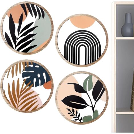 Lot de 4 décorations murales bohémiennes en bois - Style bohème classique -