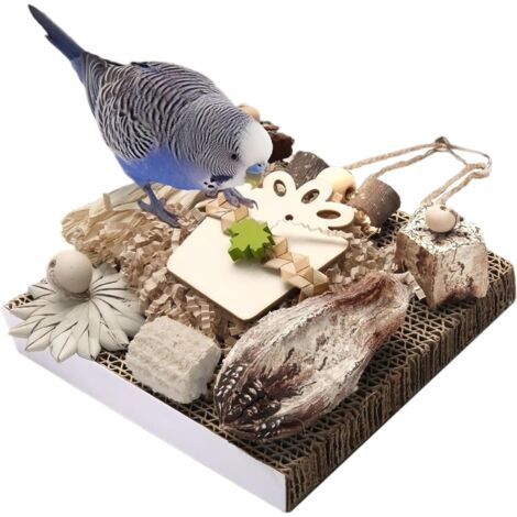 Jouet à mâcher pour perruches - En bois et carton - Accessoires de cage -
