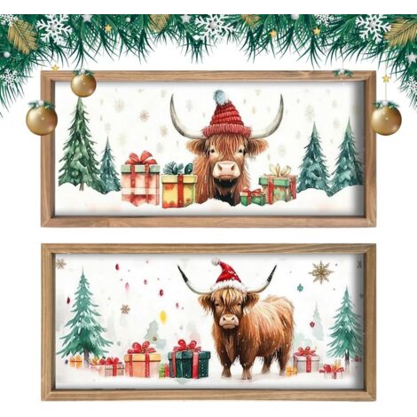 Décoration Murale Highland Cow - 2 Pièces de Décoration Rustique en Bois (1/5)