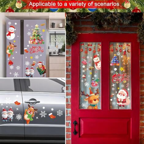 Autocollants Fenêtre Fêtes - 4 Feuilles Autocollants Père Noël Élan (1/4)