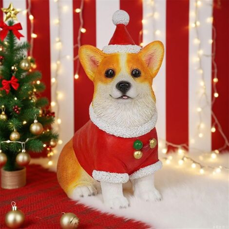 Statue De Chien De Noël en Résine - Figurine Mignonne en Résine pour Fêtes (1/4)
