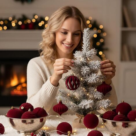 Boules De Noël en Velours - 36 Pièces De Décorations Flockées - Boules De (1/4)