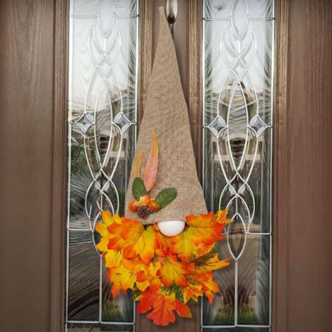 Couronne de Porte Nain d'automne - Couronne Rustique Thanksgiving Feuilles (1/4)