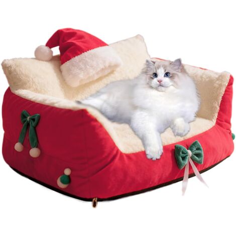 Canapé pour Chat Chaise de Sommeil avec Chapeau du Père Noël
