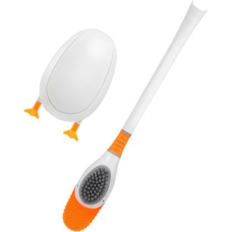Brosse WC Silicone avec Manche Long Double Usage Sol et Mur Poils Souples (1/5)