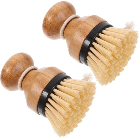 Brosse à Récurer Cuisine 2 Pièces Manche en Bambou Noir Poils Résistants (1/5)