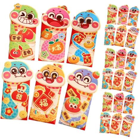 24 Enveloppes Rouges du Nouvel An Chinois Année du Serpent Papier Épais (1/5)