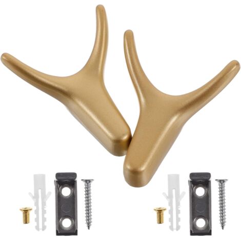 2 pièces Lot de Crochets Muraux Dorés Forme Corne Alliage Porte-manteaux (1/5)