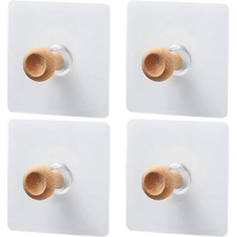 Lot de 4 Crochets Muraux Adhésifs en Bois sans Perçage Crochets Décoratifs (1/5)